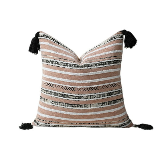 Nmdmisc Chenille Striped Textured Boho Throw Pillow Covers Aesthetic with Tassels Woven Decorative Pillow Case for Couch Bed Sofa Bedroom Modern Funky 18 x 18-Inch