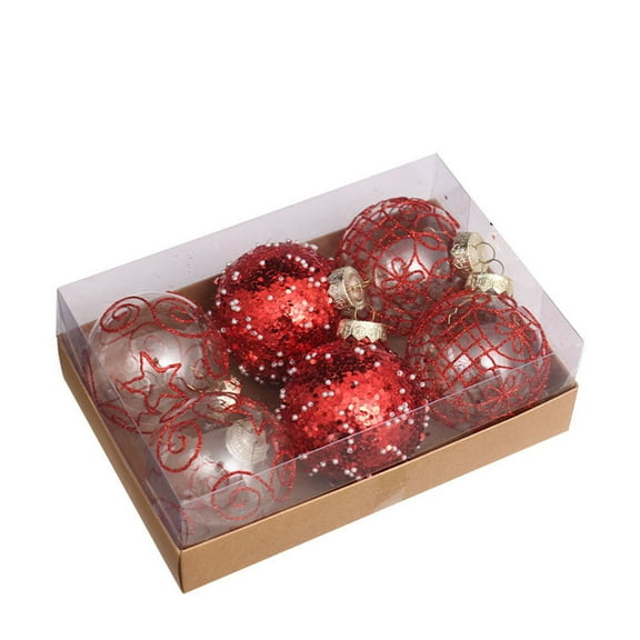 Nmdmisc Christmas Ball Ornaments Set-80mm/3.14" Large Shatterproof Clear Glitter Pastic Christmas Ball Ornaments Xmas Tree Decoration Delicate Hanging Ornament (6Pcs,Red)