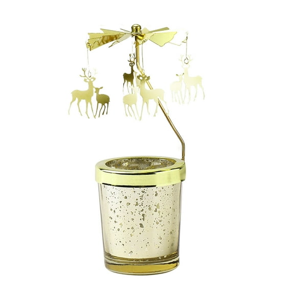 Nmdmisc Christmas Carousel Candle Tea Light Holder Rotary Candle Holder Metal Spinning Windmill Candlestick for Romantic Wedding Home Table Decor Christmas Holiday (D)