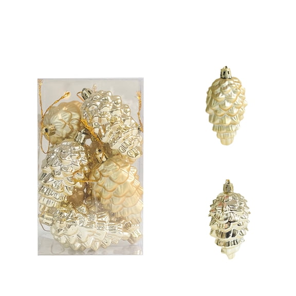 EWSFHUI Christmas Hanging Pine Cone Decorations 8pcs Glitter Pinecone Hanging Ornaments Shatterproof Decorative Baubles for Xmas Tree House Holiday Party Decor,Gold