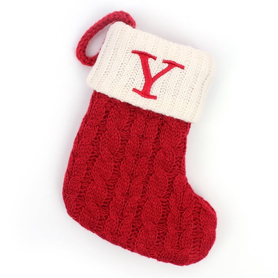 Nmdmisc Christmas Knitted Stockings with Letter,A to Z Alphabet Embroidered Socks Christmas Pendant Gift Bag,26 Letters Xmas Stocking Decorations,for Family Holiday Party Decor