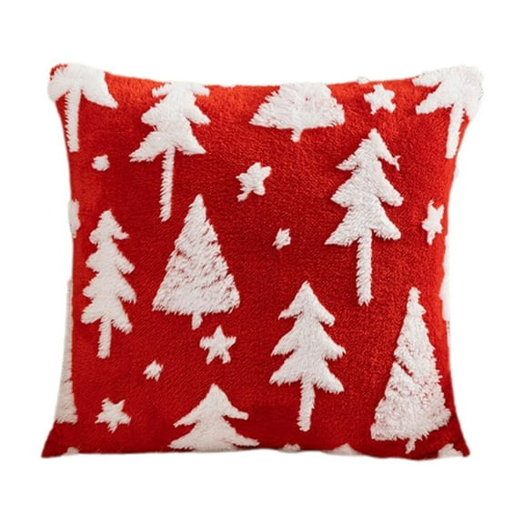 Nmdmisc Christmas Pillow Covers 18x18,Christmas Decorations Velvet Throw Pillow Cases Soft Plush Faux Fur Wool Pillow Covers Winter Holiday Decor for Sofa Living Room (Red,Christmas Tree)