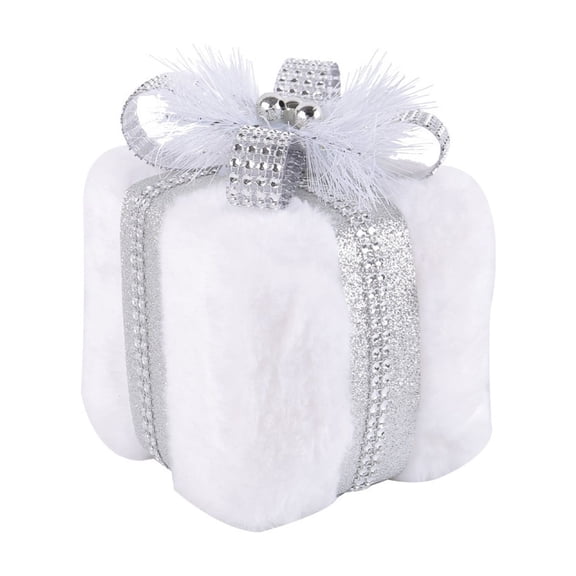 EWSFHUI Christmas Plush Gift Box Christmas Decorations Christmas Tree Decorations Squares Gift Box for Outdoor Indoor Yard, Home Decor (White,5.11in)