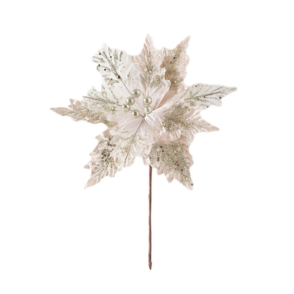 EWSFHUI Christmas Poinsettia Ornaments Picks, Artificial Silk Flower for Christmas Tree Wreath Decoration, 11.8 Inch (Beige)