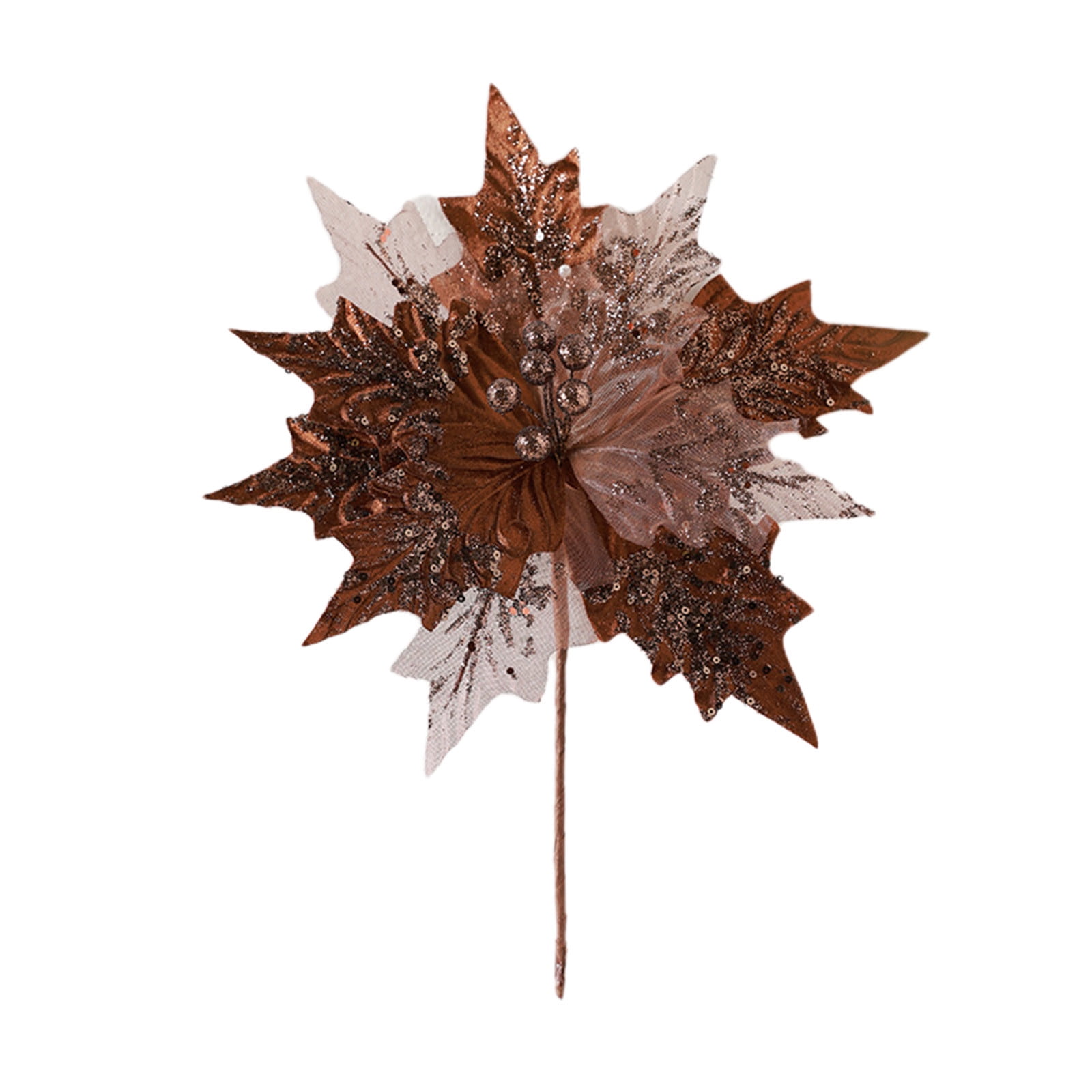 Nmdmisc Christmas Poinsettia Ornaments Picks, Artificial Silk Flower for Christmas Tree Wreath Decoration, 11.8 Inch (Coffee)