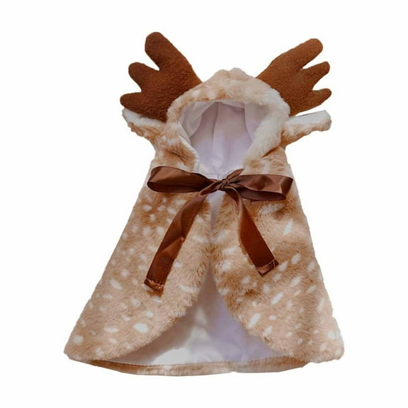 Nmdmisc Christmas Puppy Reindeer Costume Xmas Dog Elk Cloak with Antlers Cat Santa Cape Christmas Dog Outfit for Small Medium Dog (L, Brown)