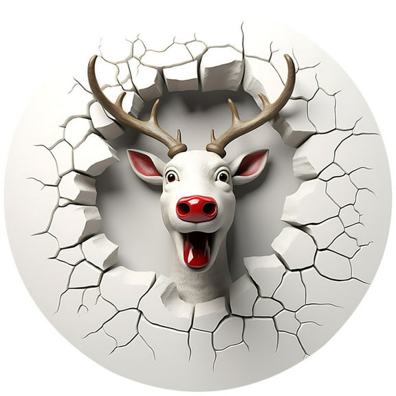Nmdmisc Christmas Reindeer Round Acrylic Flat Pendant,Christmas Tree Decorations Reindeer Hanging Ornament,Christmas Festive Tree Car Wall Decorations for Christmas Party Scene Layout