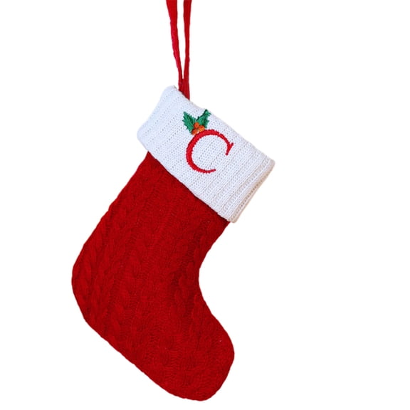 EWSFHUI Christmas Stockings with Initials,8" Small Embroidered Letter Knit Red White Christmas Stocking for Family Holiday Decorations and Xmas Tree Fireplace (C)