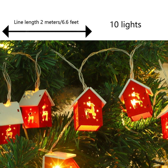 Nmdmisc Christmas String Lights Indoor,6.56ft Wooden House Hanging String Lights,10pcs Mini Houses LED Fairy Lights for Mantle Bedroom Window Weddings Christmas Tree Decoration (USB)