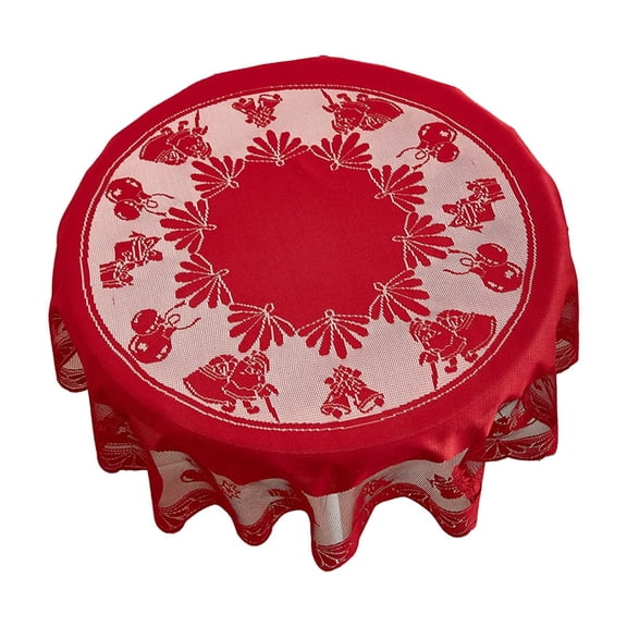 EWSFHUI Christmas Tablecloth Christmas Theme Round Tablecloth Red Lace Tablecloth Table Runner Holiday Decoration Tablecloth 1Pc 40"