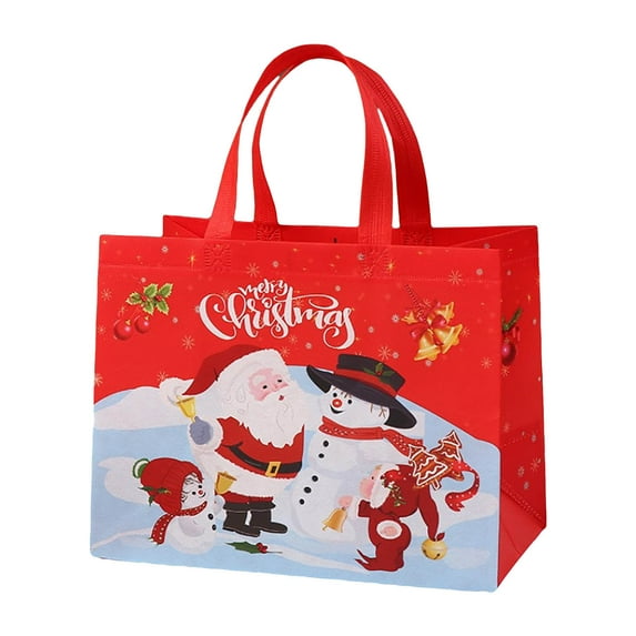 Nmdmisc Christmas Tote Bags with Handles,Christmas Reusable Grocery Bags,Multipurpose Non-woven Large Gift Bag,Grocery Shopping Bags for Holiday Christmas Party,12.6*6.7*9.8 in