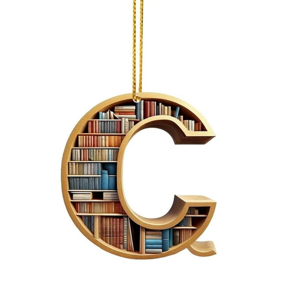 Nmdmisc Christmas Tree Book Ornaments Letter Shaped Bookshelf Pendant, Book Lovers Librarian Ornament for Christmas Acrylic Ornament Book Lover Gift (C)