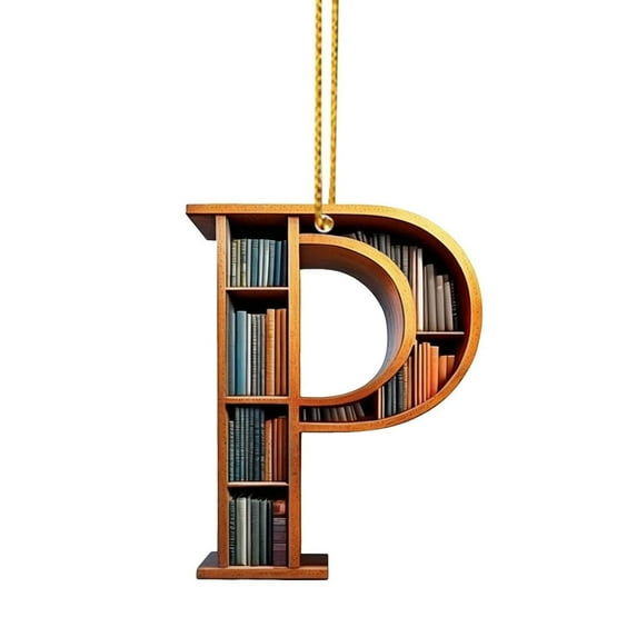 Nmdmisc Christmas Tree Book Ornaments Letter Shaped Bookshelf Pendant, Book Lovers Librarian Ornament for Christmas Acrylic Ornament Book Lover Gift (P)