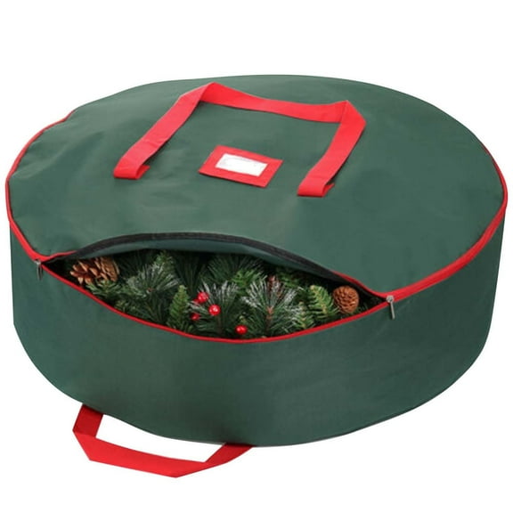 Nmdmisc Christmas Wreath Storage Bag 24",Artificial Wreath Container,Garland Holiday Xmas Wreaths Holder,Sturdy Handles,Inner Straps,Card Slot Dual Zipper Strong Oxford (24 Inch, Green)