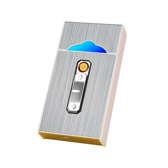 Nmdmisc Cigarette Case with Lighter 2 in 1,USB Rechargeable Flameless Lighters Case Can Hold 20 Cigarettes,Moisture Proof Cigarette Box Lighter,Pressure-Resistant Cigarettes Holder Case (Silver)
