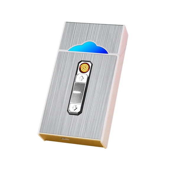 EWSFHUI Cigarette Case with Lighter 2 in 1,USB Rechargeable Flameless Lighters Case Can Hold 20 Cigarettes,Moisture Proof Cigarette Box Lighter,Pressure-Resistant Cigarettes Holder Case (Silver)