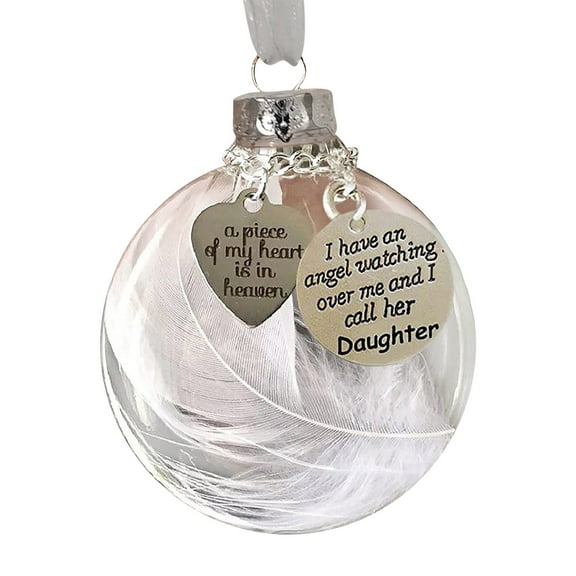 EWSFHUI Clear Christmas Memorial Ornament Feather Ball,A Piece of My Heart is in Heaven,Christmas Tree Remembrance Hanging Pendant Memorial for Loss of Daughter,Memory Daughter,2.4"
