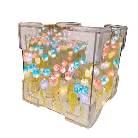 Nmdmisc DIY Tulip Cube Mirror Lamp, 21 Flowers LED Decorative Lamp, 2 in 1 Mirror & Table Ornaments for Bedroom Livingroom,Gift for Mother's Day (Multicolor Tulip)