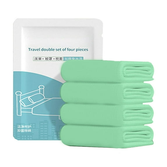 Nmdmisc Disposable Bedding for Travel, King Size Disposable Bedding Set, 1 Bed Sheet 1 Quilt Cover 2 Pillow Cases, Portable Sheets Set, for Hotel Travel Business Trip (Green)