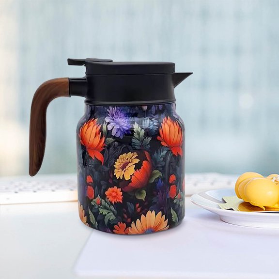EWSFHUI Doresty Thermos Tea Pot,Vintage Floral Pattern Tea Thermos,Built-In Infuser,28 Oz/35 Oz,Insulated Teapot with Handle,Stainless Steel Thermal Coffee Carafe for Cold Hot Drinks(Orange)