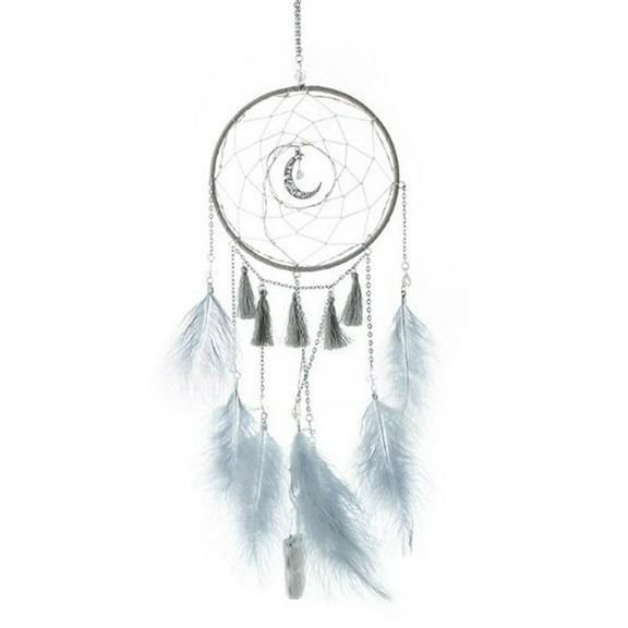 Nmdmisc Dream Catchers,Room Nursery Decor for Girls Boys,Handmade Feather Wall Decor with Lights,Home Ornaments Craft Gift for Bedroom -Gray