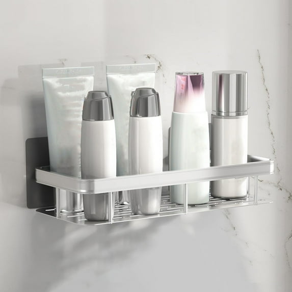 Nmdmisc No Drilling Adhesive Wall Mounted Shower Organizer for Bathroom Storage & Home Decor, Space Aluminum Shower Shelves - Rustproof Waterproof and Easy Mount(Silver)