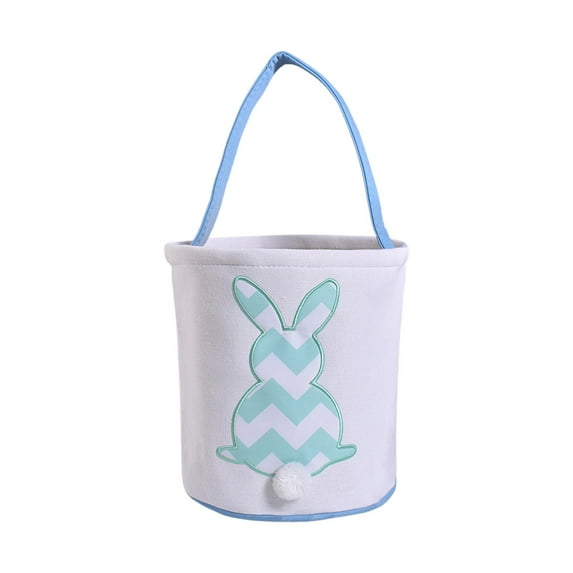 Nmdmisc Easter Bunny Basket Bags for Kids,Sequin Rabbit Pattern Egg Basket Hunt Bags Personalized Canvas Cotton Bucket with Fluffy Tail for Easter Eggs,Candy,Gift
