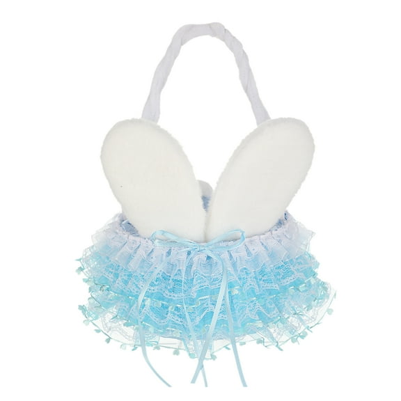 Nmdmisc Easter Bunny Basket,Blue Ruffled Shining Tulle,Easter Theme Party Favors Stuffers Gifts for Girls,Easter Egg Hunting Decorations Party Supplies