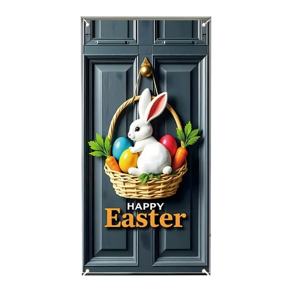 Nmdmisc Easter Bunny Door Banner,Easter Bunny Door Cover Wreath Egg Easter Door Banner Accessory Hanging Banner Sign Decoration for Happy Easter Party Favors (Banner,35.4"X70.8")