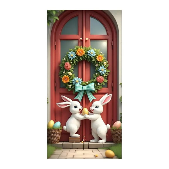 Nmdmisc Easter Bunny Door Banner,Easter Bunny Door Cover Wreath Egg Easter Door Banner Accessory Hanging Banner Sign Decoration for Happy Easter Party Favors (Banner,35.4"X70.8")