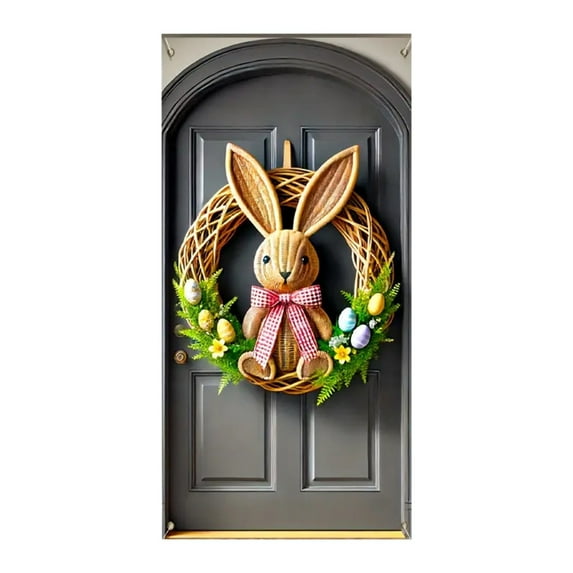 Nmdmisc Easter Bunny Door Banner,Easter Bunny Door Cover Wreath Egg Easter Door Banner Accessory Hanging Banner Sign Decoration for Happy Easter Party Favors (Banner,35.4"X70.8")