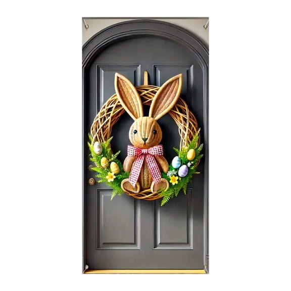EWSFHUI Easter Bunny Door Banner,Easter Bunny Door Cover Wreath Egg Easter Door Banner Accessory Hanging Banner Sign Decoration for Happy Easter Party Favors (Banner,35.4"X70.8")