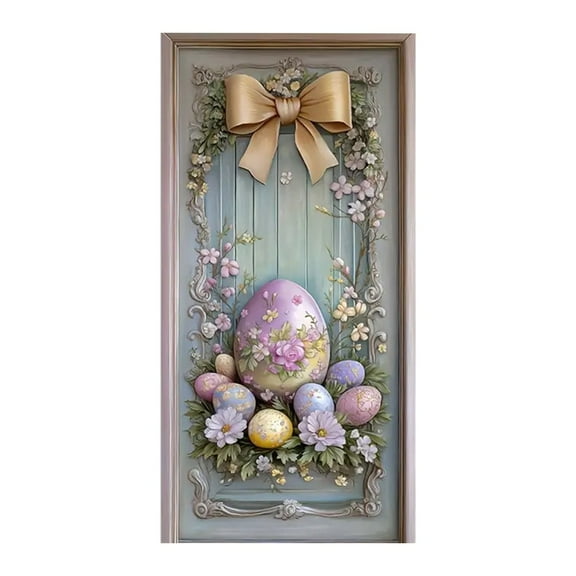 Nmdmisc Easter Bunny Door Banner,Easter Bunny Door Cover Wreath Egg Easter Door Banner Accessory Hanging Banner Sign Decoration for Happy Easter Party Favors (Banner,35.4"X70.8")