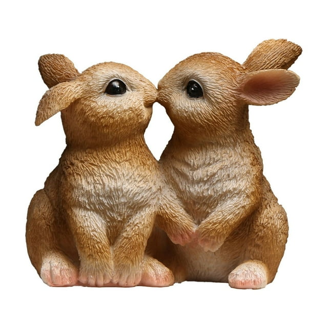 Nmdmisc Easter Bunny Figurine Decor Resin Kissing Bunny Small Cute Rabbit Statue Tiny Animal Collectible Figurines Miniature Landscape Ornaments for Home Table Centerpiece Decor (Brown)