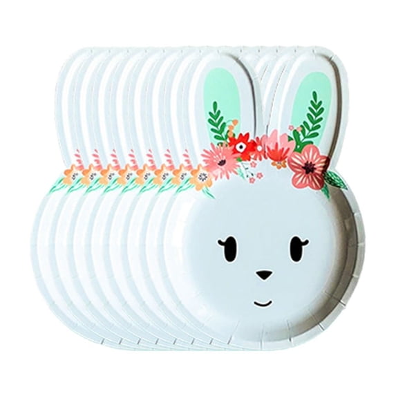 EWSFHUI Easter Bunny Plates - 8pcs 7" Biodegradable Rabbit Party Paper Plates for Cakes,Dessert,Snack,Fruits,Kids Birthday,Baby Shower,Spring Event Decor