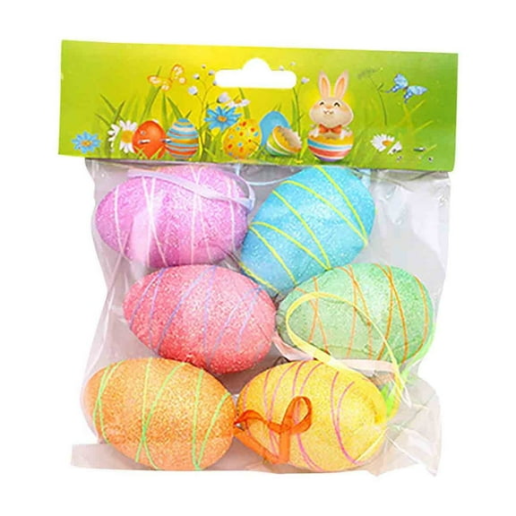 EWSFHUI Easter Egg Ornaments with Loops Multi-Color Glitter Mini-Eggs Foam 6/Pk