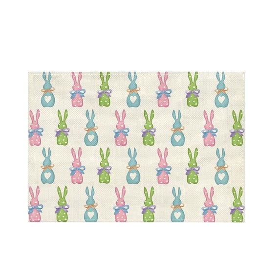Nmdmisc Easter Flax Placemats Happy Easter Place Mats 12 x 18 Inch Bow Bunny Easter Eggs Decorative Table Mats for Home Kitchen Holiday Table Top Decor