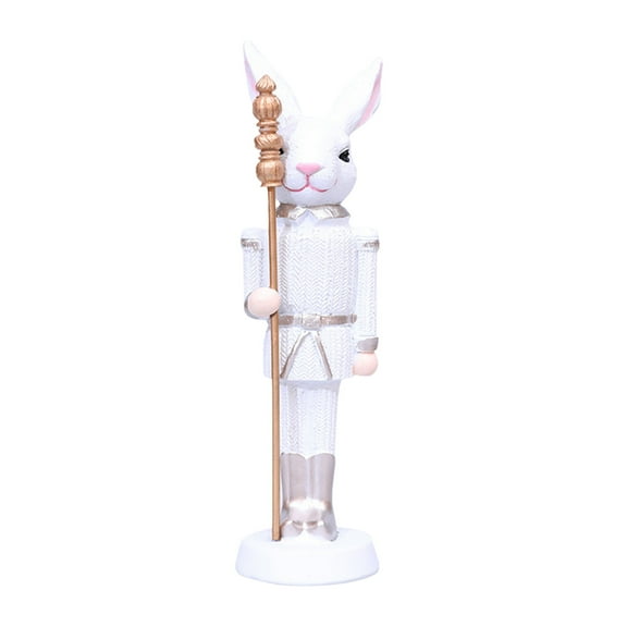 Nmdmisc Easter Rabbit Nutcracker Resin Bunny Figurine Sculpture Holiday Nutcracker Doll Figure for Home Table Decorations White