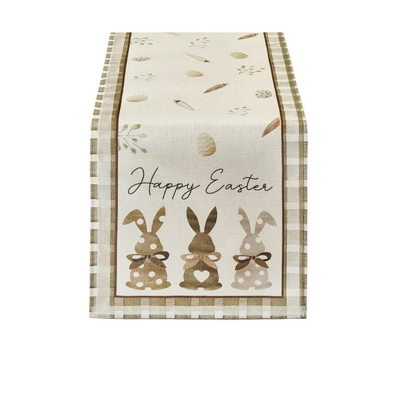 Nmdmisc Easter Table Runner 13"x71" – Rustic Bunny & Carrot Design - Checkered Table Runner for Easter Party Decorations,Spring Dining,Kitchen,and Home Decor