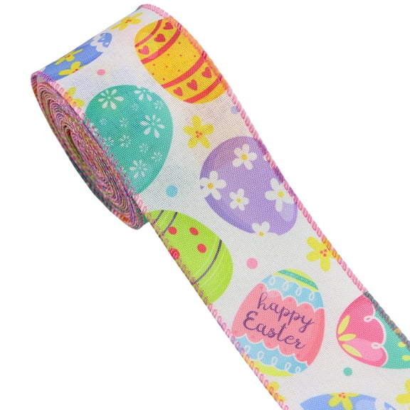 EWSFHUI Easter Wired Ribbon for Crafts 1 Roll 2.5"X177"Bunny Easter Egg Spring Ribbon for Gift Wrapping Wreath Bow DIY Crafts