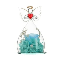 Nmdmisc Eternal Rose with Angel Figurines Glass Cloche Bell Preserved Flower Display Dome for Home Valentines Day Decoration,Preserved Flower for Valentine's Day Gift - Blue