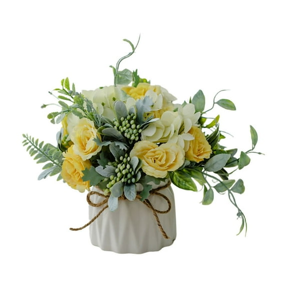 Nmdmisc Fake Flowers in Vase,Small Artificial Silk Flowers with Vase,Faux Flower Arrangement for Home Office,Coffee Dining Table Centerpiece Decor (Tea Hydrangea)