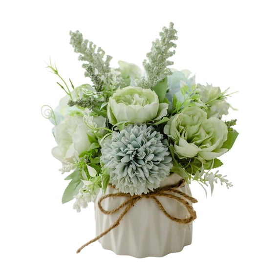 Nmdmisc Fake Flowers in Vase,Small Artificial Silk Flowers with Vase,Faux Flower Arrangement for Home Office,Coffee Dining Table Centerpiece Decor (Tea Hydrangea,Green)
