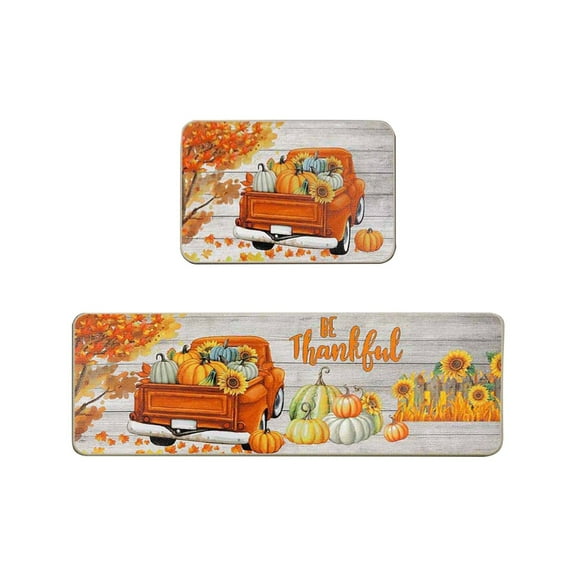 Nmdmisc Fall Decorations for Home, Thanksgiving Kitchen Rugs and Mats Set of 2, Non Slip Backing Thanksgiving Kitchen Rug Fall Decor Holiday Autumn Harvest Kitchen Floor Mat