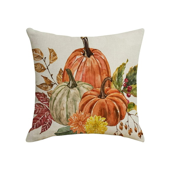 Nmdmisc Fall Pillow Covers Burnt Orange Pumpkin Themed Thanksgiving Print Decorative Throw Pillows Outdoor PillowCase Linen Cushion Decor for Sofa Bed 17.7*17.7"