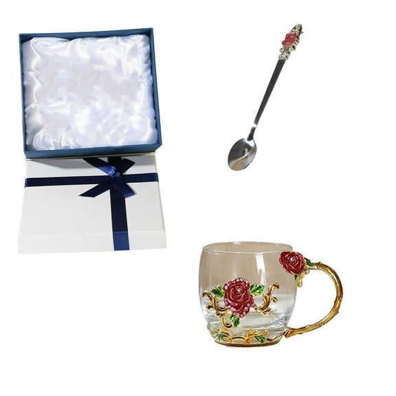 Nmdmisc Flower Tea Cup,Rose Clear Glass Fancy Coffee Mug with Spoon,Gift Box for Her Mom Wife Grandma Girls Friends Valentines Christmas Birthday Present Idea for Juice,Hot And Cold Drinks Use