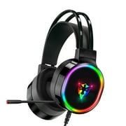 EWSFHUI Gaming Headset with Microphone,Rainbow RGB Lighting & Virtual Surround Sound, 3.5mm Wired Over Ear Headphones, Ergonomic
