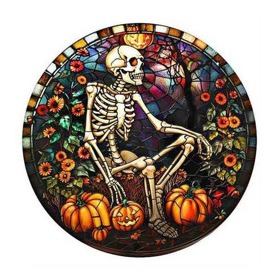 Nmdmisc Glow in The Dark Halloween Wall Decor, Luminous Spooky Ghost Skull Skeleton Pumpkin Acrylic Window Hanging Ornament for Living Room Kitchen Halloween Decorations (8")