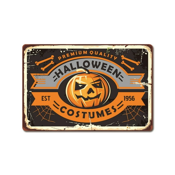 Nmdmisc Halloween Costumes Shop Tin Sign,Pumpkin With Letter Funny Scary Classic,Vintage Metal Tin Signs for Cafes Bars Pubs Shop Wall Decorative Funny Retro Signs 8x12 Inch