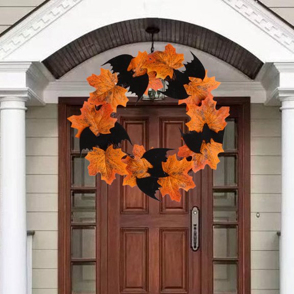 Nmdmisc Halloween Decoration Wreath Maple Leaves Wreath Fall Wreath Pendant Window Door Hanging Maple Leaf Wreath Thanksgiving Farmhouse Fall Wreaths for Front Door